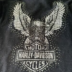 Harley Davidson Bling Womens Black Thermal Henley Shirt Eagle Graphic Size M